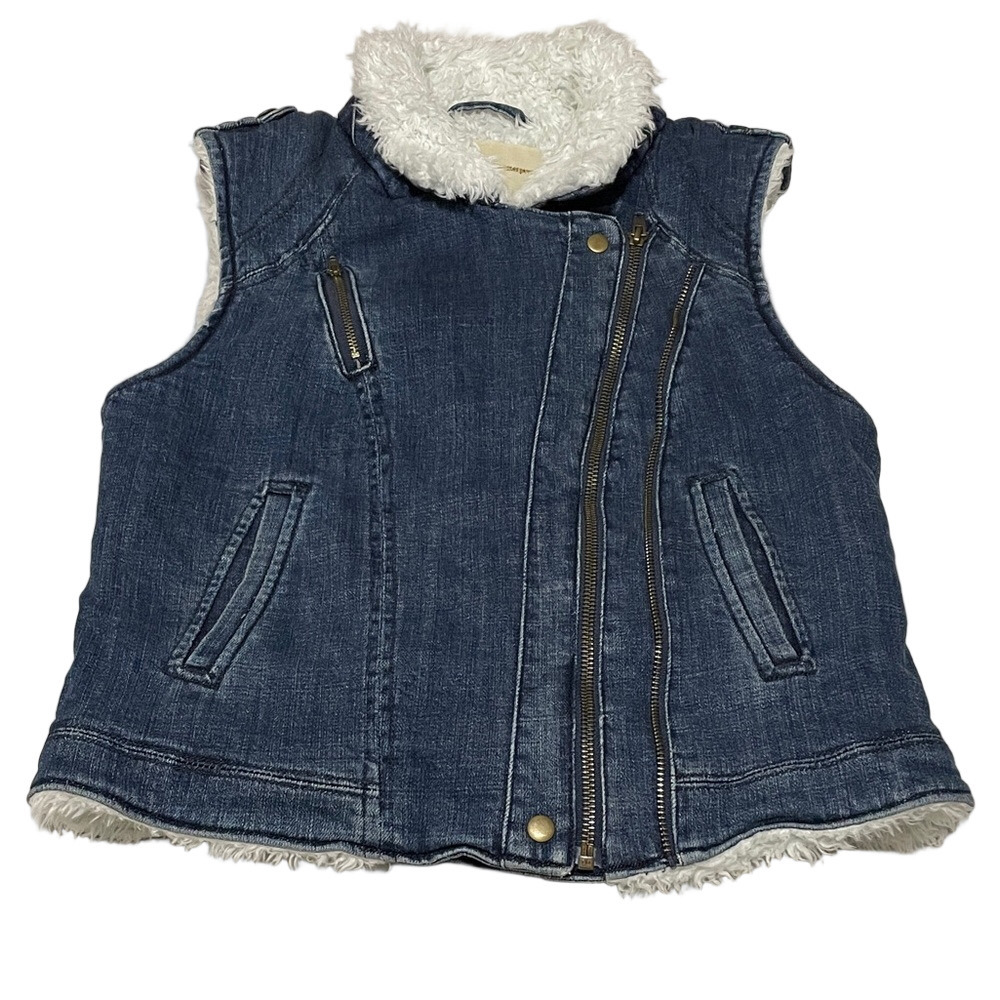 Pilcro & The Letterpress Sherpa Lined Medium Wash Denim Vest Sz Small